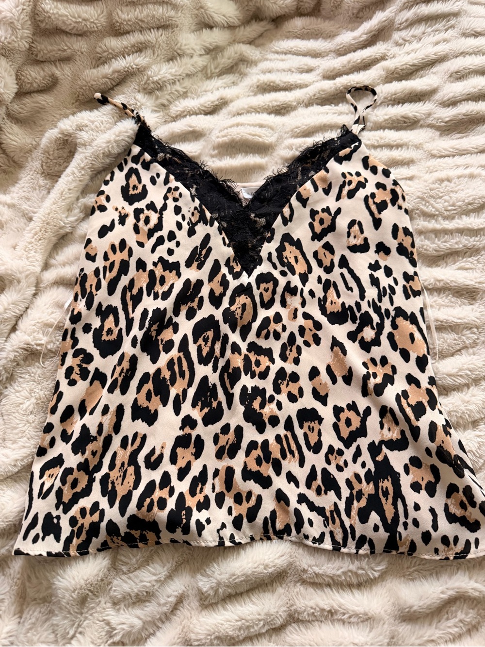 Socialite Leopard-Print Lace Trim Cami - Beige & Black